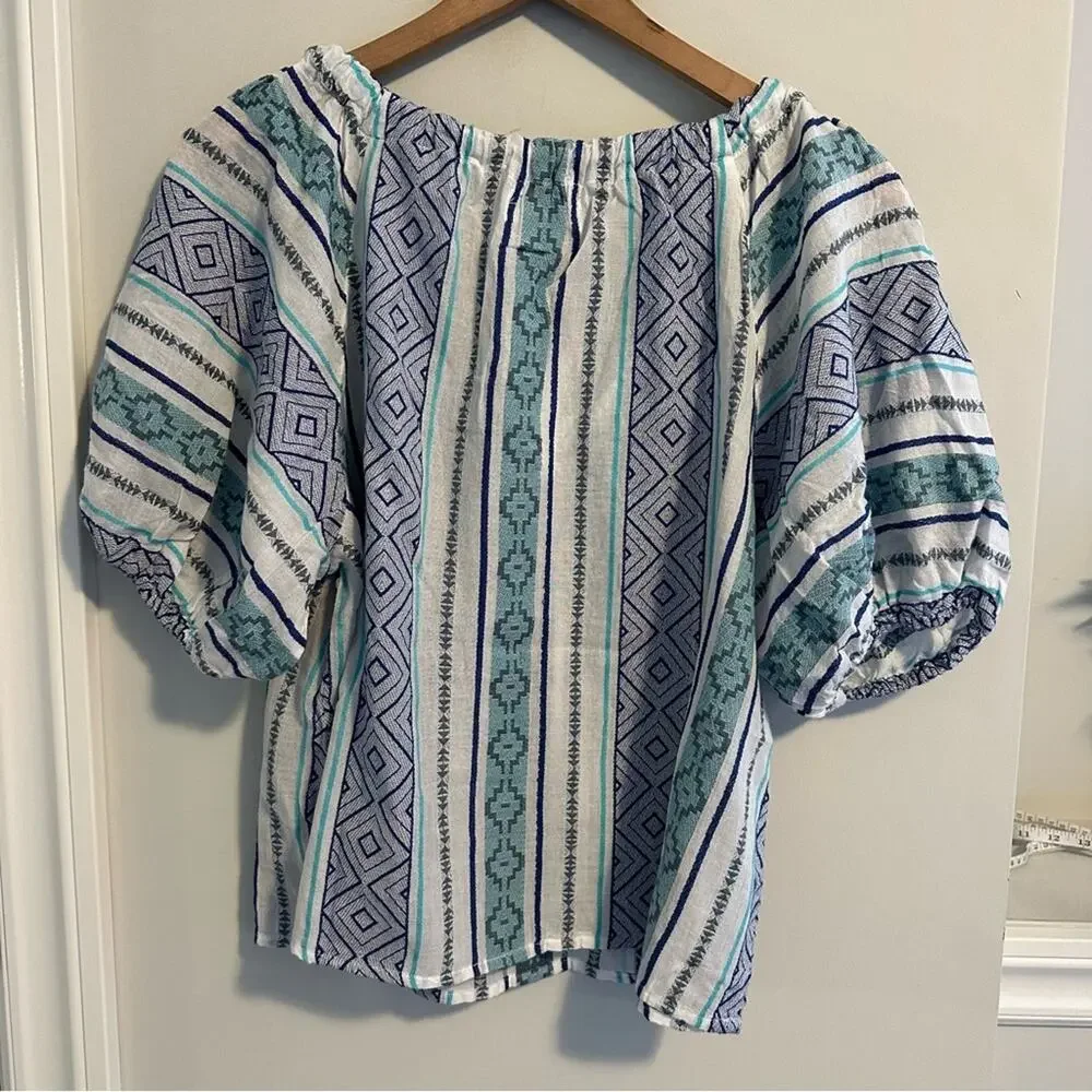NWT Tuckernuck Velvet by Graham & Spencer Blue White Top Blouse Small